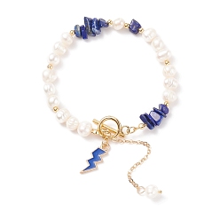 Ляпис-Лазурь Браслет из бисера и бисера из натурального лазурита с эмалевыми подвесками-молниями, украшения из драгоценных камней для женщин, золотые, 7-5/8 дюйм (19.5 см)