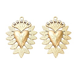 Настоящее золото 18K 304 из нержавеющей стали большие кулоны, сердце, со стразами, ионное покрытие (ip), реальный 18 k позолоченный, 59x42x4.5 мм, отверстие : 3 мм