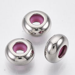 Hot pink 304 Edelstahlkugeln, mit Gummi innen, Schieberegler Perlen, Rondell, Edelstahl Farbe, hot pink, 8x4 mm, Bohrung: 4 mm, Gummiloch: 2 mm