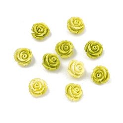 Желто-Зеленый Резные бусины из синтетического коралла, цветок, желто-зеленый, 11.5x8.5~9.5 мм, отверстие : 1.6 мм