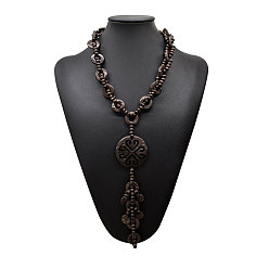 Кокосово-Коричневый Ожерелье в стиле бохо из кокосового волокна и дерева ручной работы в этническом стиле с подвеской в виде диска и длинной кисточкой, украшенное бусинами, идеально подходит для пляжного отдыха., кокосового коричневый, 31.50 дюйм (80 см)