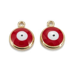 Красный Латунь эмаль прелести, с целью перехода в кольце, реальный 18 k позолоченный, долговечный, без свинца, без никеля и без кадмия, плоские круглые с сглаза, красные, 13x10x2.5 мм, отверстие : 1.2 мм