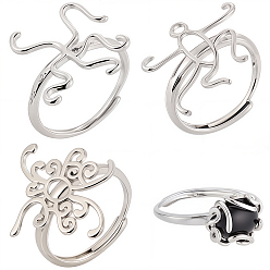 Платина 3 шт. 3 стили регулируемые латунные кольца компоненты, настройки звонка, платина, лоток : 17.5~19x18.5~21 мм, внутренний диаметр: 17.3~17.7 мм, 1 шт / стиль