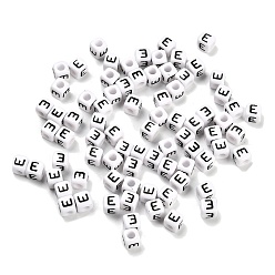 Letter E Непрозрачные акриловые бусины, Эмаль стиле, куб с письмом, Письмо E, 4.5x4.5x4.5 мм, отверстие : 2 мм, 5500 шт / 500 г