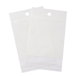 Белый Прямоугольник ОПП целлофановые мешки, самозапечатывающиеся пакеты с отверстием для подвешивания, белые, 14x8x0.01 см, отверстие : 7 мм