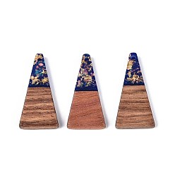 Прусский Синий Подвески из непрозрачной смолы и орехового дерева, трапециевидные подвески, с блестящей пудрой и золотой фольгой, берлинская лазурь, 28.5x14x3~4 мм, отверстие : 1.6 мм