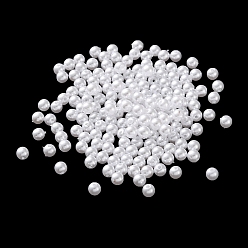 Белый Пластиковые жемчужные бисера, круглые, белые, 4x3.5 мм, отверстие : 1 мм