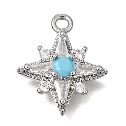 Platinum Brass Micro Pave Turquoise Cubic Zirconia Charms, Star Charms, Platinum, 15x12x4mm, Hole: 1.5mm