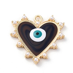 Настоящее золото 18K Латунь эмаль подвески, без кадмия, без никеля и без свинца, с ABS имитации жемчуга, сердце с оберегом от сглаза, реальный 18 k позолоченный, 26.5x26.5x3.5 мм, отверстие : 2 мм