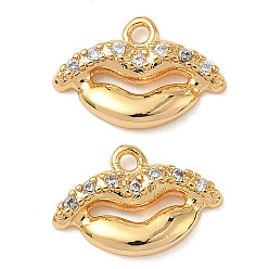 Настоящее золото 18K Латунные микропаве прозрачные кубические циркониевые подвески, губа, без никеля , реальный 18 k позолоченный, 9x13x2.5 мм, отверстие : 1.2 мм