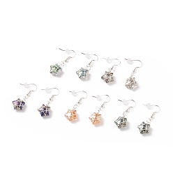 (52) Непрозрачная лаванда Плетеные серьги с подвесками в виде стеклянных звезд, ювелирные изделия из посеребренной латуни для женщин, разноцветные, 35 мм, штифты : 0.7 мм