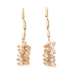 Морская Ракушка Покрытие стойки латунная колонна стеклянные бусины звенья соединительные подвески, без кадмия, без никеля и без свинца, реальный 18 k позолоченный, цвет морской раковины, 39 мм, отверстие : 2x0.6 мм