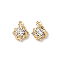 Real 18K Gold Plated Brass Micro Pave Clear Cubic Zirconia Charms, Rhombus with Twisted Ribbon Charms, Real 18K Gold Plated, 12x9.5x4mm, Hole: 1.3mm