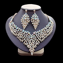 Хрусталь AB Ожерелья с подвесками из цинкового сплава и серьги-гвоздики в виде листьев, золотые, хрусталь AB, 420 мм