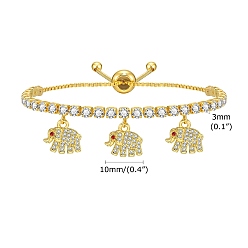 Слон Регулируемые браслеты-слайдеры из золотой нержавеющей стали с микропаве и фианитами, браслеты с подвесками для женщин, слон, 4-3/4~9-1/2 дюйм (12~24 см)