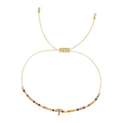 Letter T Браслеты с подвесками из латуни в богемном стиле, Браслеты из бисера и стеклянных бусин для женщин, буквы, золотые, Письмо T, 11.02 дюйм (28 см)