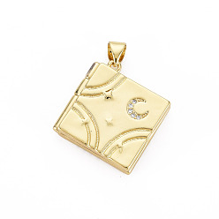 Настоящее золото 18K Латунные микро-паве прозрачные кубические циркониевые подвески-медальоны с диффузором на день учителя, без никеля , книга, реальный 18 k позолоченный, 20.5x19.5x5 мм, отверстие : 3.5x4 мм