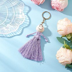 Лиловый Брелки из хлопка, с железными кольцами для ключей и деревянными бусинами, золотые, сирень, 155 мм