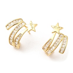 Golden Cubic Zirconia Star Stud Earrings, Brass Earrings for Women, Golden, 19.5x14.5mm