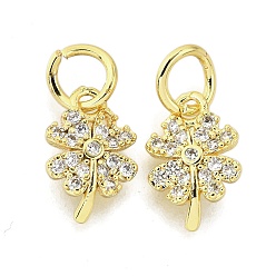 Золотой Подвески из прозрачного кубического циркония с микропаве из латуни клевер, стойки покрытие, долговечный, без свинца и без кадмия, золотые, 12x7.5x2.5 мм, отверстие : 4.5 мм