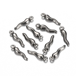 Нержавеющая Сталь Цвет Устойчивые к потускнению 304 подвески из нержавеющей стали, рог изобилия / итальянский рог корничелло, цвет нержавеющей стали, 17.5x4x3 мм, отверстие : 1.5 мм