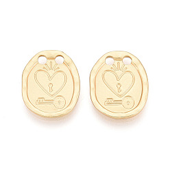 Матовый Золотой Цвет Подвески из сплава , овал с узором в виде сердца и ключа, без кадмия и без свинца, матовый золотой цвет, 20x16x1.5 мм, отверстие : 2.2 мм