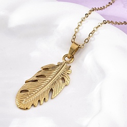 Настоящее золото 18K Лист 304 ожерелья из нержавеющей стали с подвесками, ионное покрытие (ip), реальный 18 k позолоченный, 17.91 дюйм (45.5 см)