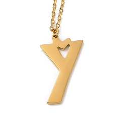 Letter Y 304 подвесные из нержавеющей стали ожерелья, буквы, Письмо Y, 15.75 дюйм (40 см), Кулон : 26.5x17x1.5 мм