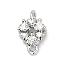 Цветок Шармы-соединители из латуни с микропаве из прозрачного кубического циркония, долговечный, без кадмия, без никеля и без свинца, платина, цветок, 11.5x7.5x3.5 мм, отверстие : 1.2 мм