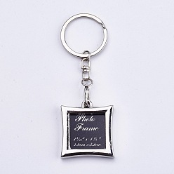 Platinum Mini Alloy Photo Frame Keychain, with Iron Rings and Chains, Square, Platinum, 102mm, fit for 31x29mm photo
