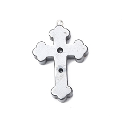 Hematite Synthetic Non-magnetic Hematite Pendant Rhinestone Settings, Cross, Fit For 1mm and 2mm Rhinestone, 37.5x24x4.5mm, Hole: 1.8mm