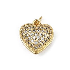 Настоящее золото 18K Латунные микро проложить кубического циркония подвески, с ABS имитации жемчуга, сердце прелести, без кадмия и без свинца, стойки покрытие, долговечный, с целью перехода в кольце, реальный 18 k позолоченный, 15x14x9 мм, отверстие : 3 мм
