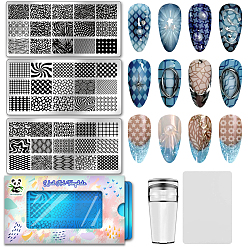 Mixed Shapes Шаблоны для нейл-арта своими руками из нержавеющей стали, шаблонный инструмент, прямоугольные, разнообразные, 12x6 см, 3 шт / комплект