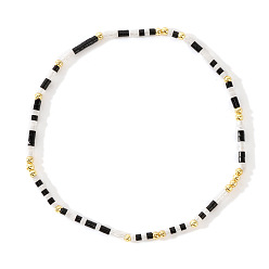 Черный Минималистичные эластичные браслеты из пластика и латунных бусин для женщин, колонка, золотые, чёрные, 6.50 дюйм (16.5 см)