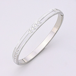 Нержавеющая Сталь Цвет Узор из листьев 304 браслеты из нержавеющей стали на петлях, эмалевые браслеты для женщин, цвет нержавеющей стали, 1/4 дюйм (0.6 см), внутренний диаметр: 2-3/8 дюйм (6 см)