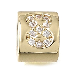 Real 14K Gold Plated Brass Micro Pave Clear Cubic Zirconia Beads, Oval with Number 8, Real 14K Gold Plated, 6.5x5.5x5.5mm, Hole: 3x4mm