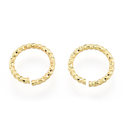 Настоящее золото 18K Латунные кольца прыжок открыт, без никеля , алмазная огранка текстурированная круглая, реальный 18 k позолоченный, 10x1.2 мм, внутренний диаметр: 6 мм