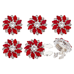 Сиамский 6шт. кнопки из сплава, со стеклом, цветок, Сиам, 25.5x11 мм, отверстие : 10.5x5.5 мм