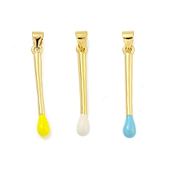 Mixed Color Real 18K Gold Plated Brass Pendants, with Enamel, Stick Charm, Mixed Color, 29x3.5mm, Hole: 3.5mm