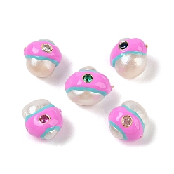 Фиолетовый Натуральный жемчуг кеши с бусинами из эмали кубического циркония, бусины ручной работы, самородки, фиолетовые, 12~16x12~15x12~15 мм, отверстие : 1 мм