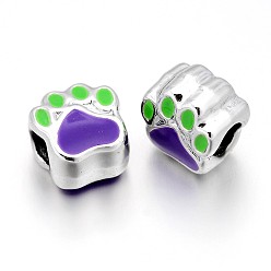 Сине-фиолетовый Не содержащие никель и не содержащие свинца серебряные цвета с эмалью из сплава европейские бусины, бусины с большим отверстием, с рисунками собачих следов, синий фиолетовый, 11x10x7 мм, отверстие : 4.5 мм