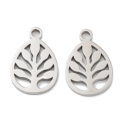 Нержавеющая Сталь Цвет Не тускнеющие 316 подвески из хирургической нержавеющей стали, ручная полировка, лазерная резка, лист прелести, цвет нержавеющей стали, 14.5x9.5x1 мм, отверстие : 1.6 мм