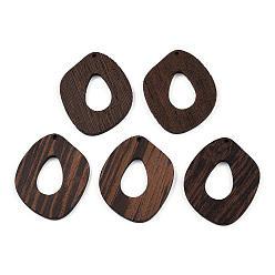 Coconut Brown Natural Wenge Wood Pendants, Undyed, Irregular Oval Charms, Coconut Brown, 47.5x40x3.5mm, Hole: 2mm