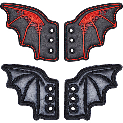 Красный 2 пары 2 стили пряжка для обуви из искусственной кожи на Хэллоуин для самостоятельного изготовления аксессуара для обуви, крылья, красные, 66~70x75~76.5x2 мм, отверстие : 4 мм, 1 пара / стиль