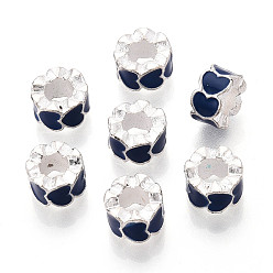 Королевский синий Эмали сплава Европейский бисером, бусины с большим отверстием, колонка, серебряный цвет гальваническим, королевский синий, 10x6 мм, отверстие : 5 мм