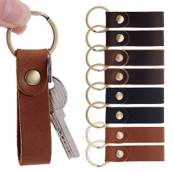 Mixed Color 8Pcs 4 Colors Rectangle Cowhide Keychians, with Antique Bronze Alloy Split Key Rings, Mixed Color, 90mm, 2pcs/color