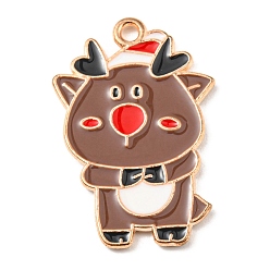 Олень Подвески из эмали и сплава, Новогодняя тема, золотой свет, олень, 27.5x18x1.5 мм, отверстие : 1.5 мм