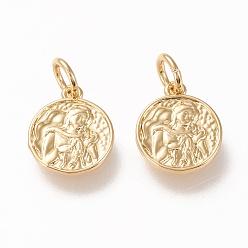 Echt 18 k vergoldet Messing Charme, für den Tag der Mutter, mit Ringe springen, langlebig überzogen, Wohnung rund mit Frau & Baby, echt 18 k vergoldet, 12x10x1.3 mm, Sprungring: 5x1 mm, Innendurchmesser: 3 mm