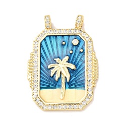 Дерево Латунные микро проложить кубического циркония подвески, прямоугольные, с эмалью, стойки покрытие, долговечный, без свинца и без кадмия, реальный 18 k позолоченный, дерево, 36x24x3 мм, отверстие : 3 мм