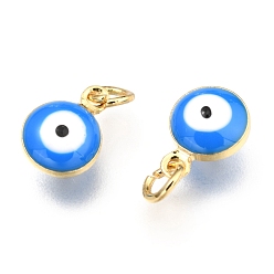 Mixed Color Brass Enamel Charms, Real 18K Gold Plated, Long-Lasting Plated, with Jump Ring, Evil Eye, Mixed Color, 9.5x6.5x4.5mm, Hole: 2.5mm